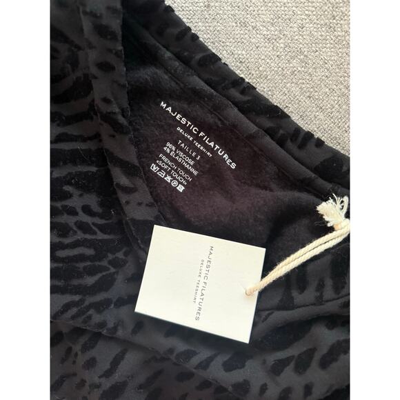 new MAJESTIC FILATURES Paris black velvet burnout zebra print sweater top - Picture 5 of 7